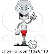 Poster, Art Print Of Cartoon Skinny Robot Beach Volleyball Player With An Idea
