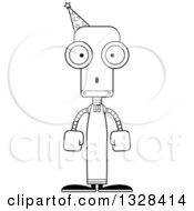 Lineart Clipart Of A Cartoon Black And White Skinny Surprised Robot Wizard Royalty Free Outline Vector Illustration