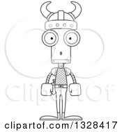 Poster, Art Print Of Cartoon Black And White Skinny Surprised Viking Robot