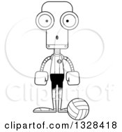 Poster, Art Print Of Cartoon Black And White Skinny Surprised Robot Volleyball Player