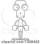 Lineart Clipart Of A Cartoon Black And White Skinny Surprised Robot Swimmer Royalty Free Outline Vector Illustration