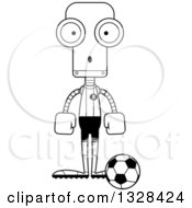Poster, Art Print Of Cartoon Black And White Skinny Surprised Robot Soccer Player