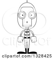 Poster, Art Print Of Cartoon Black And White Skinny Surprised Futuristic Space Robot