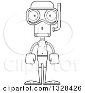 Poster, Art Print Of Cartoon Black And White Skinny Surprised Robot In Snorkel Gear