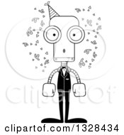 Poster, Art Print Of Cartoon Black And White Skinny Surprised Party Robot