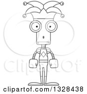 Poster, Art Print Of Cartoon Black And White Skinny Surprised Robot Jester