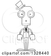 Lineart Clipart Of A Cartoon Black And White Skinny Surprised St Patricks Day Robot Royalty Free Outline Vector Illustration