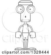 Poster, Art Print Of Cartoon Black And White Skinny Surprised Fitness Robot