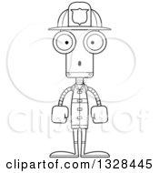 Poster, Art Print Of Cartoon Black And White Skinny Surprised Robot Firefighter