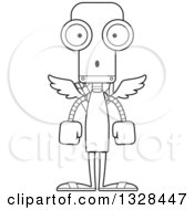 Poster, Art Print Of Cartoon Black And White Skinny Surprised Robot Cupid