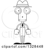 Poster, Art Print Of Cartoon Black And White Skinny Surprised Robot Detective
