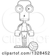 Poster, Art Print Of Cartoon Black And White Skinny Surprised Robot Beach Volleyball Player