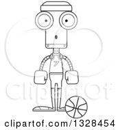 Poster, Art Print Of Cartoon Black And White Skinny Surprised Robot Basketball Player