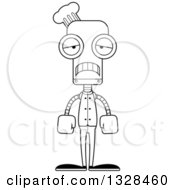 Poster, Art Print Of Cartoon Black And White Skinny Sad Chef Robot