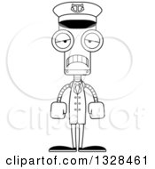 Poster, Art Print Of Cartoon Black And White Skinny Sad Robot Captain