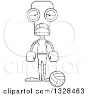 Poster, Art Print Of Cartoon Black And White Skinny Sad Robot Beach Volleyball Player