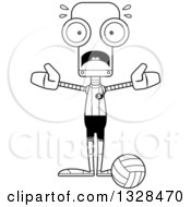 Poster, Art Print Of Cartoon Black And White Skinny Scared Robot Volleyball Player