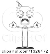 Poster, Art Print Of Cartoon Black And White Skinny Scared Robot Wizard