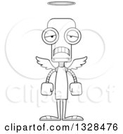 Poster, Art Print Of Cartoon Black And White Skinny Sad Angel Robot