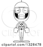 Poster, Art Print Of Cartoon Black And White Skinny Sad Astronaut Robot