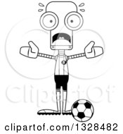 Poster, Art Print Of Cartoon Black And White Skinny Scared Robot Soccer Player