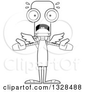 Poster, Art Print Of Cartoon Black And White Skinny Scared Robot Cupid