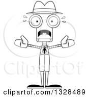 Poster, Art Print Of Cartoon Black And White Skinny Scared Robot Detective