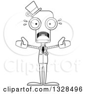 Lineart Clipart Of A Cartoon Black And White Skinny Scared St Patricks Day Robot Royalty Free Outline Vector Illustration