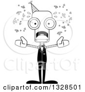 Poster, Art Print Of Cartoon Black And White Skinny Scared Party Robot