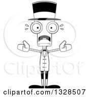 Lineart Clipart Of A Cartoon Black And White Skinny Scared Robot Circus Ringmaster Royalty Free Outline Vector Illustration