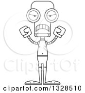 Lineart Clipart Of A Cartoon Black And White Skinny Mad Robot Swimmer Royalty Free Outline Vector Illustration