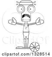 Poster, Art Print Of Cartoon Black And White Skinny Scared Robot Basketball Player