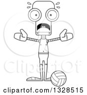 Poster, Art Print Of Cartoon Black And White Skinny Scared Robot Beach Volleyball Player