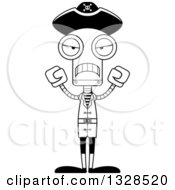 Poster, Art Print Of Cartoon Black And White Skinny Mad Pirate Robot