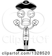 Lineart Clipart Of A Cartoon Black And White Skinny Mad Pirate Robot Royalty Free Outline Vector Illustration
