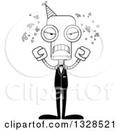 Poster, Art Print Of Cartoon Black And White Skinny Mad Party Robot