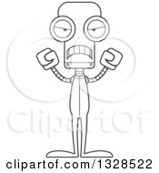 Lineart Clipart Of A Cartoon Black And White Skinny Mad Robot In Pjs Royalty Free Outline Vector Illustration