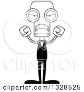 Lineart Clipart Of A Cartoon Black And White Skinny Mad Robot Groom Royalty Free Outline Vector Illustration