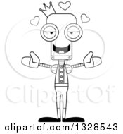 Poster, Art Print Of Cartoon Black And White Skinny Robot Prince With Open Arms And Hearts