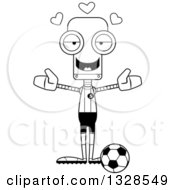 Poster, Art Print Of Cartoon Black And White Skinny Soccer Robot With Open Arms And Hearts