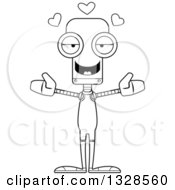 Poster, Art Print Of Cartoon Black And White Skinny Wrestler Robot With Open Arms And Hearts