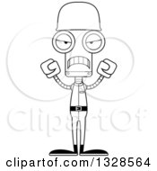 Poster, Art Print Of Cartoon Black And White Skinny Mad Soldier Robot