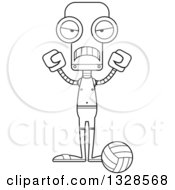 Lineart Clipart Of A Cartoon Black And White Skinny Mad Robot Beach Volleyball Player Royalty Free Outline Vector Illustration