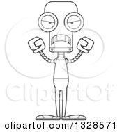 Poster, Art Print Of Cartoon Black And White Skinny Mad Casual Robot