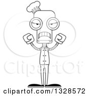 Lineart Clipart Of A Cartoon Black And White Skinny Mad Chef Robot Royalty Free Outline Vector Illustration