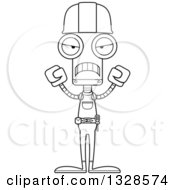 Poster, Art Print Of Cartoon Black And White Skinny Mad Robot Construction Worker