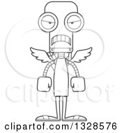 Lineart Clipart Of A Cartoon Black And White Skinny Mad Robot Cupid Royalty Free Outline Vector Illustration