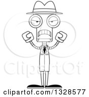 Poster, Art Print Of Cartoon Black And White Skinny Mad Robot Detective