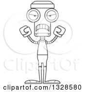 Poster, Art Print Of Cartoon Black And White Skinny Mad Fitness Robot