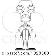 Poster, Art Print Of Cartoon Black And White Skinny Sad Robot Scientist